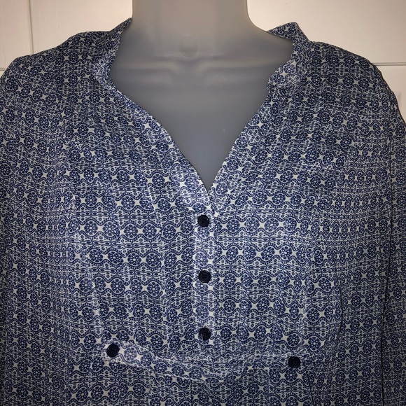 Quarter Button Blue Chiffon Sheer Blouse Pattern - Picture 2 of 11